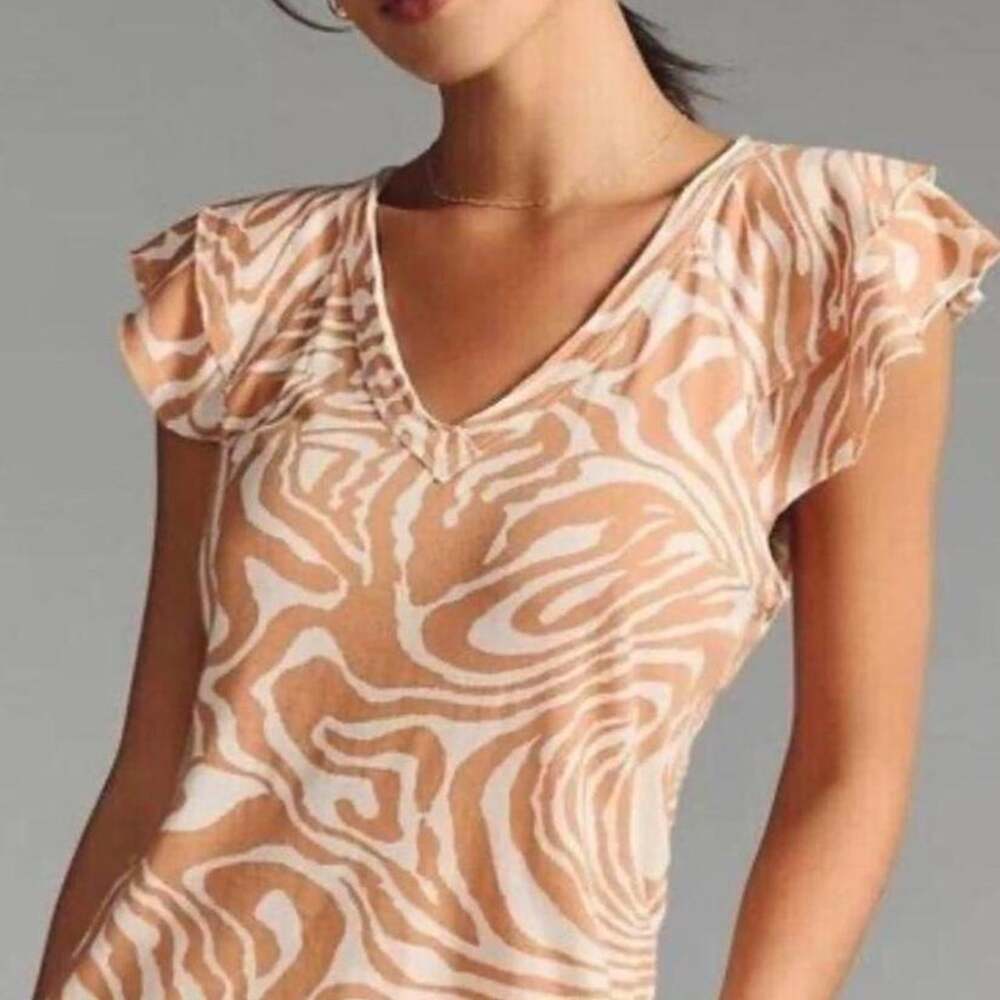Anthropologie Women's Tan and Orange Blouse
